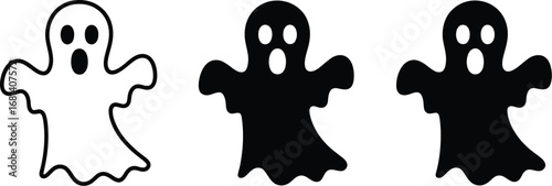 Three simple ghost icons in black and white for halloween art