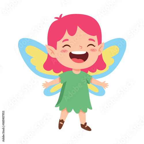Happy Fairy Girl Laughing Joyfully Outdoors