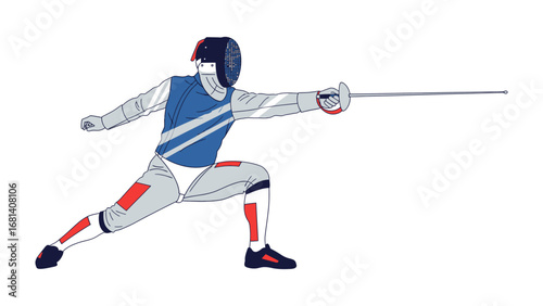 Fencer in Action: A skilled fencer, clad in protective gear, lunges forward with precision, weapon extended, poised for swift and decisive action.