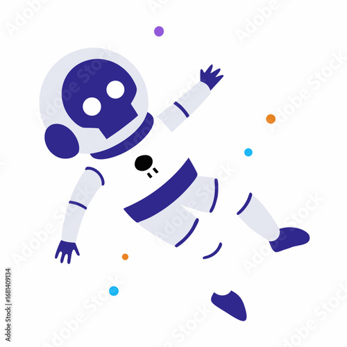 Cute astronaut floating among colorful planets in space