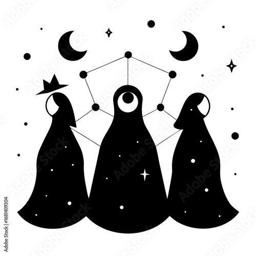 Mystical trio under celestial canopy