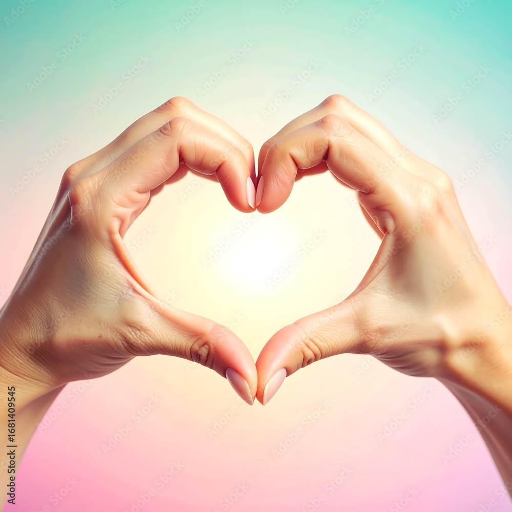 Fototapeta premium Hands forming heart shape on pastel background