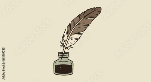 Quill Pen Soaking in Inkwell on a Table