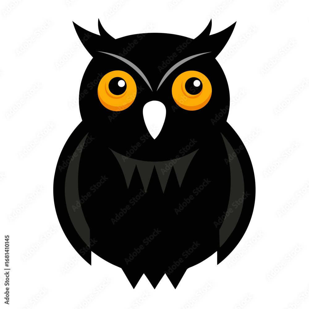 Naklejka premium Cute black owl with big orange eyes halloween icon