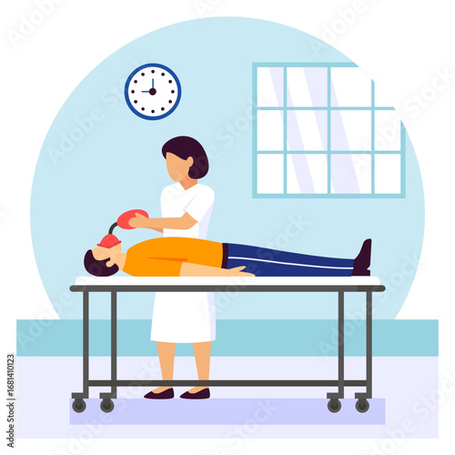 Patient Receiving Oxygen Support concept, Emergency Resuscitation with Ambu Bag concept, vector design, first aid people scene, Medical emergency banner, Saving Lives services illustration