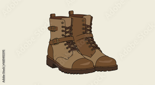 Pair of Boots Displayed on a Neutral Background, Illustration Style
