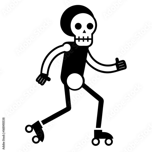Skeleton character roller skating with a thumbs up gesture