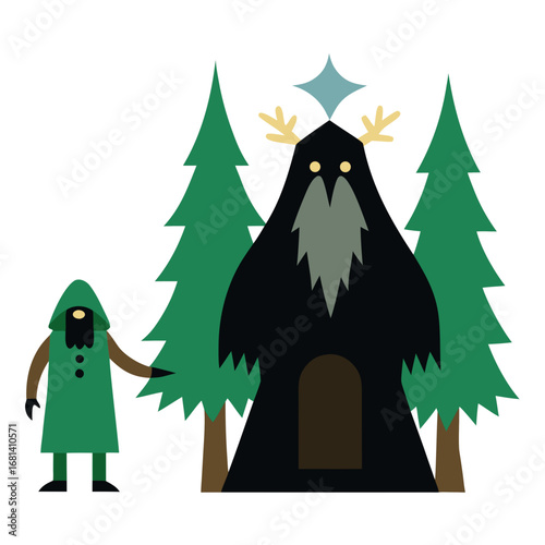 Mysterious forest dweller and giant tree creature encounter