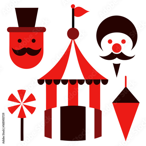 Circus elements featuring a tent performers and treats