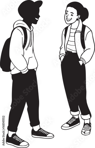 Creative artwork showing stylish people standing and enjoying friendship, bonding with happiness