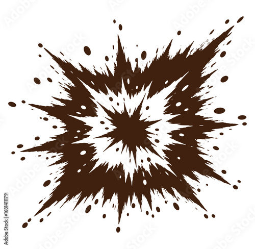 Brown explosion abstract illustration featuring starburst shape with various splatter effects
