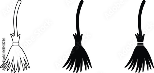 Three brooms in different styles for halloween celebration art