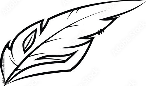 Sketchy black outline feather symbol design element art bird wing drawing
