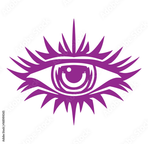 Elegant purple eye with radial rays vector illustration on a clean white background