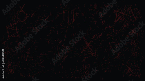 Dark abstract background with thin red lines resembling scratches or cracks. Dramatic vector texture with mysterious and atmospheric style.
