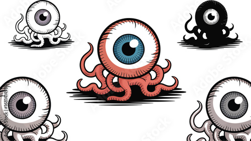 Cartoon eyeball monsters with tentacles