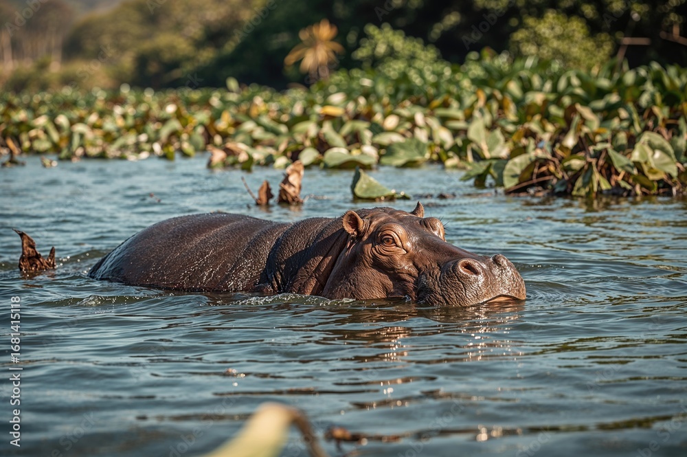 Fototapeta premium Aquatic hippo gliding through water