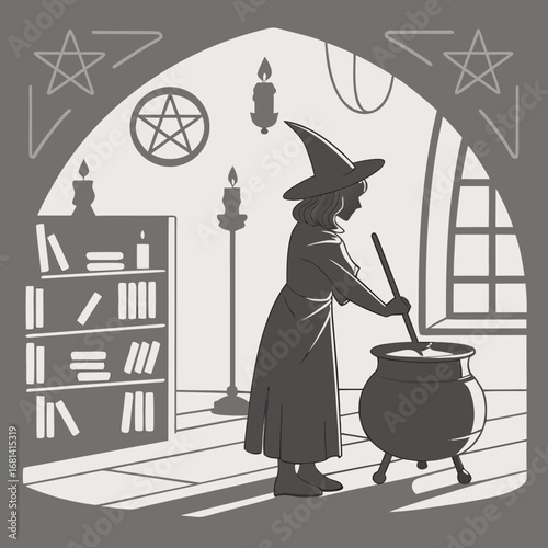 illustration of a witch with a magic wand
