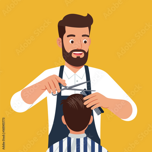 Barber Giving Haircut to Client in Barbershop