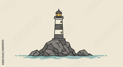 Lighthouse Shining on Rocky Coastline