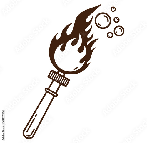 Stylized burning torch illustration with bubbles emanating from the fiery flames and a handle