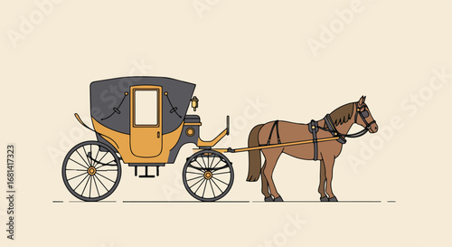Horse Pulling Carriage, Vintage Transport in Open Area