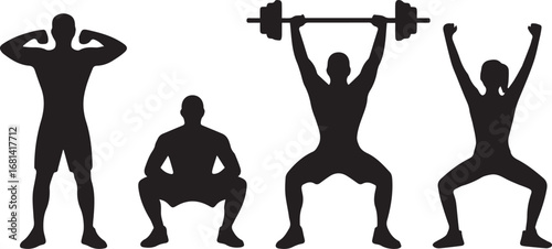Silhouette Collection of Fitness Activities Weightlifting Squats and Muscle Display a Dynamic Representation of Physical Exercise