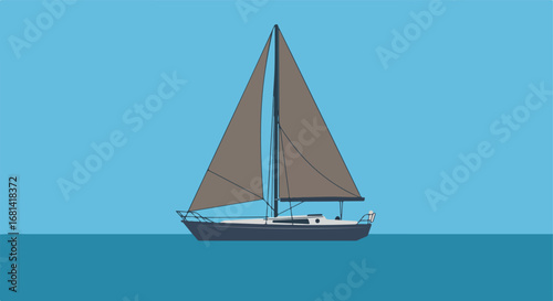 Sailing Boat Floating On the Water Surface, At Sea