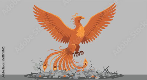 Phoenix Rising from Ashes Rebirth Illustration