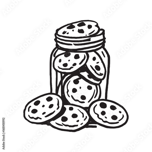 Jar with cookies doodle sketch thick contour vector illustration