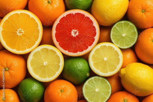 Fototapeta Naklejka Na Ścianę i Meble -  Close-up view of bright and vivid citrus fruits with lively colors
