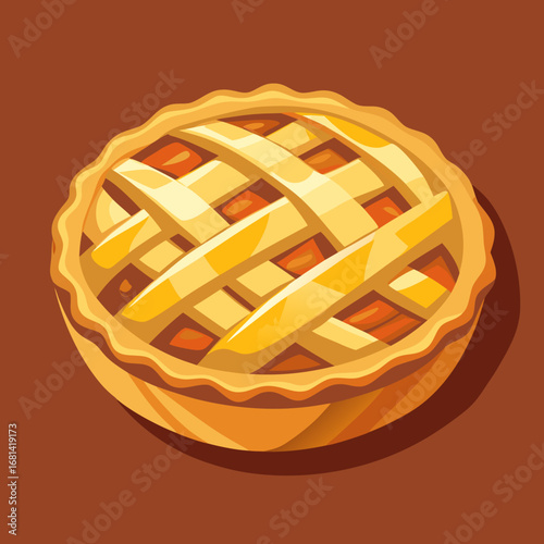 Delicious apple pie with lattice crust on brown background