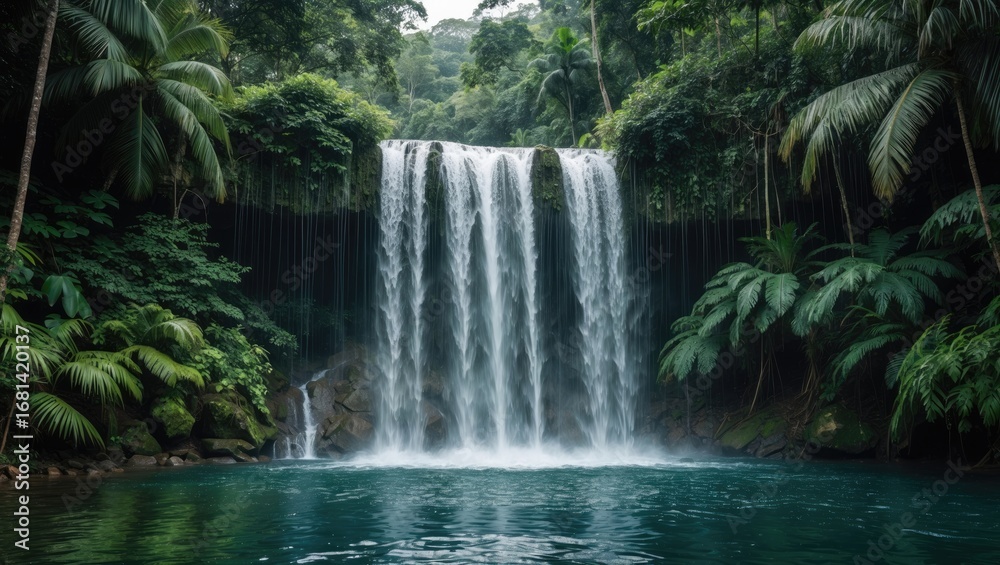 Fototapeta premium Tropical rainforest with a vibrant waterfall display