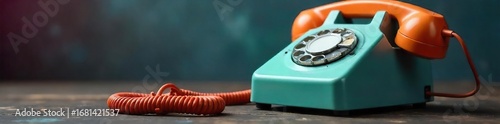 Close-up of a landline telephone receiver, off the hook, with a tangled cord suggesting a frantic call, highlighting the concept of stressful communication , connection, fear, tangled
