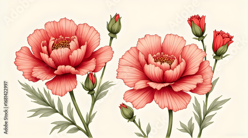 Watercolor Flowers Illustration with Blooming and Budding Flora
