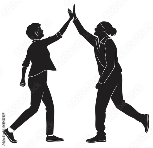 Two colleagues silhouetted celebrating with a high five