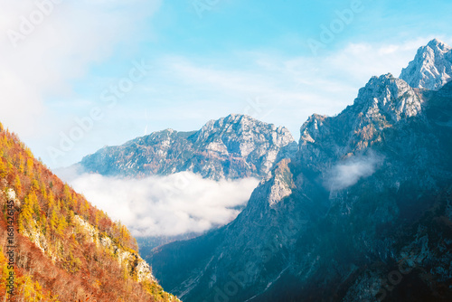 Tableau sur toile Mountain peaks in Logar valley, Alps of Slovenia