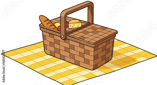 Cartoon Picnic Basket Resting on a Blanket