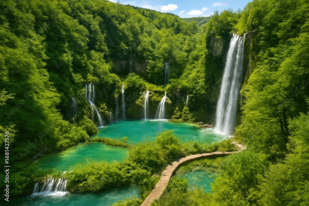 Fototapeta premium Stunning waterfalls and tranquil lakes in a European landscape