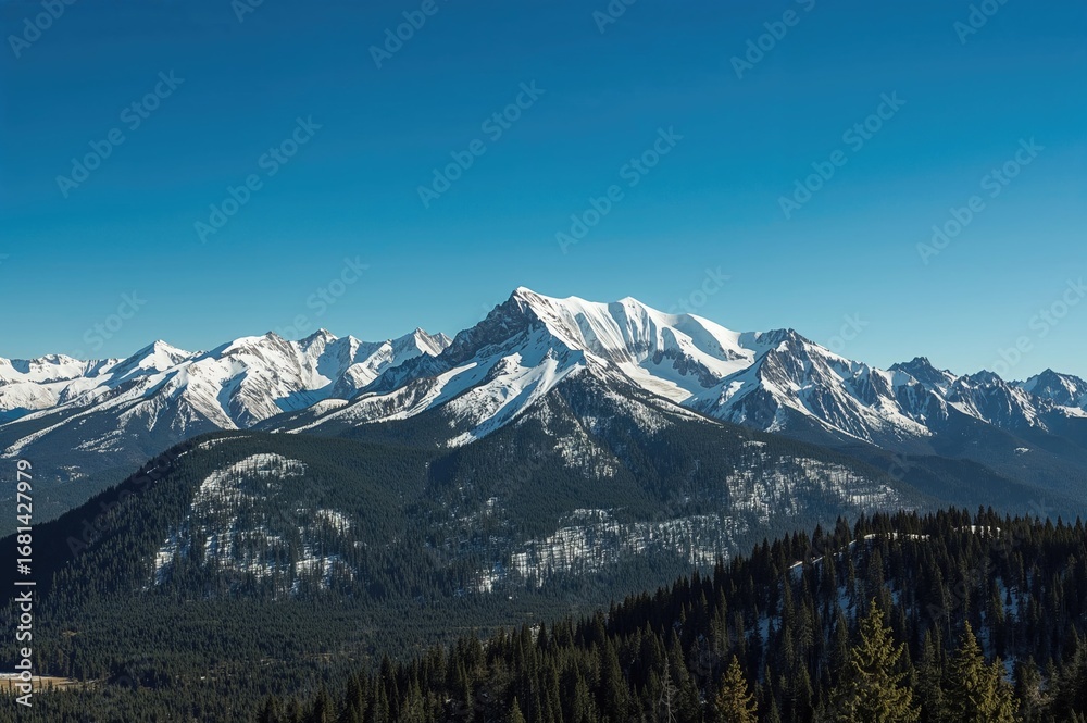 Obraz premium Snow-Blanketed Peaks Under a Clear Sky