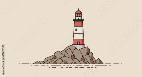 Lighthouse Standing Tall on Rocky Island, Coastal Scene