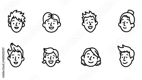 A collection of diverse, expressive faces, illustrated in a simple line style. Each face conveys a unique emotion, inviting viewers to connect with their individual stories.