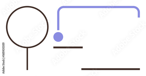 Circle on thin stem, horizontal lines, and curved connector in simple, abstract composition. Ideal for creativity, connection, balance, focus, modern design abstract concepts simple flat metaphor