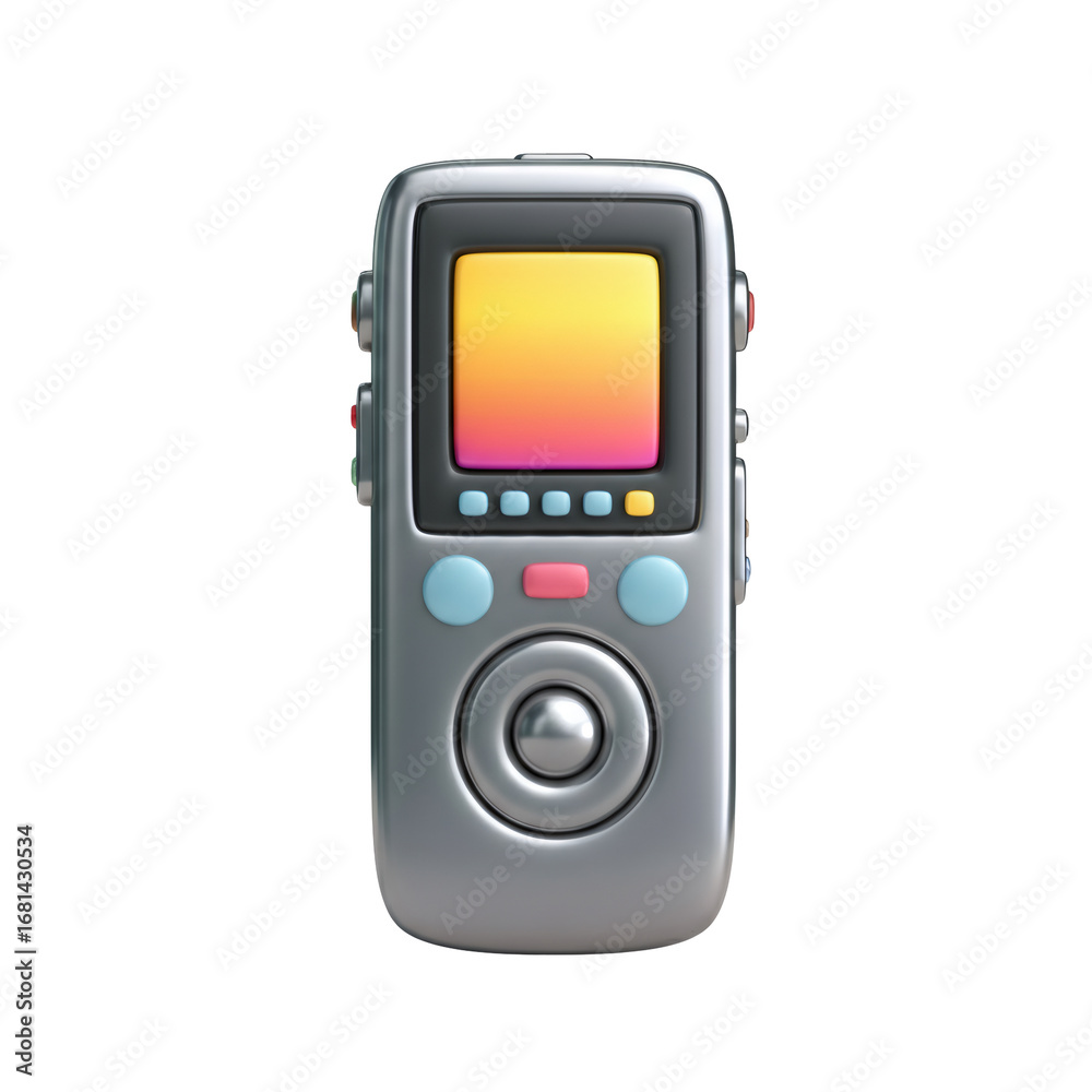 Fototapeta premium Digital Music Player with Gradient Screen Silver Chrome Retro Design on Transparent Background