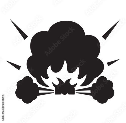 Stylized silhouette depicting an explosion with smoke and energy bursting outward