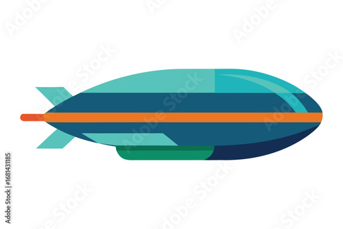 Stylized Airship Illustration with Teal and Orange Accents on a White Background