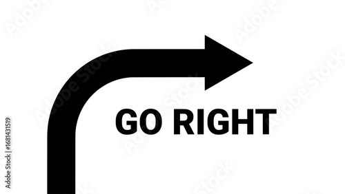 Go Right directional arrow sign, a simple black vector graphic for guidance and navigation isolated on a white background