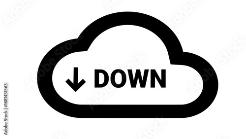 Monochrome graphic symbol for downloading files from the cloud server. Web button for data transfer and saving information on a device