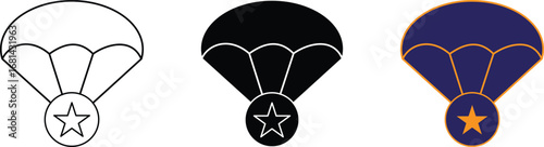 Parachute with star icon representing startup launch, safe delivery, and achievement concept, transparent background