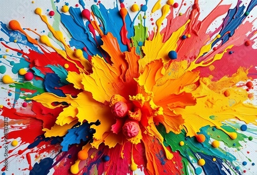 Vibrant hues of paint explode across canvas, showcasing rich texture and diverse color combinations, saturated, visual